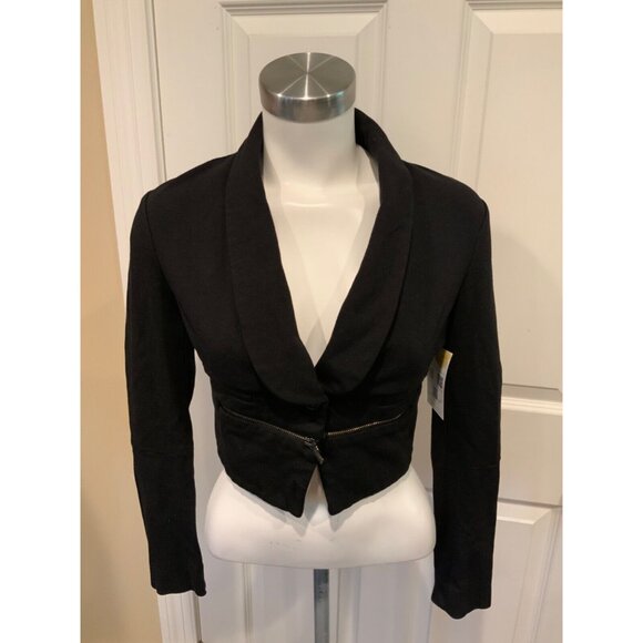 BCBG Max Azria  Black Cropped Jacket W/ Zipper Detail, Size XS - Picture 1 of 7